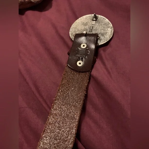 Brown Genuine Leather Belt with Multicolor Gemstone Buckle